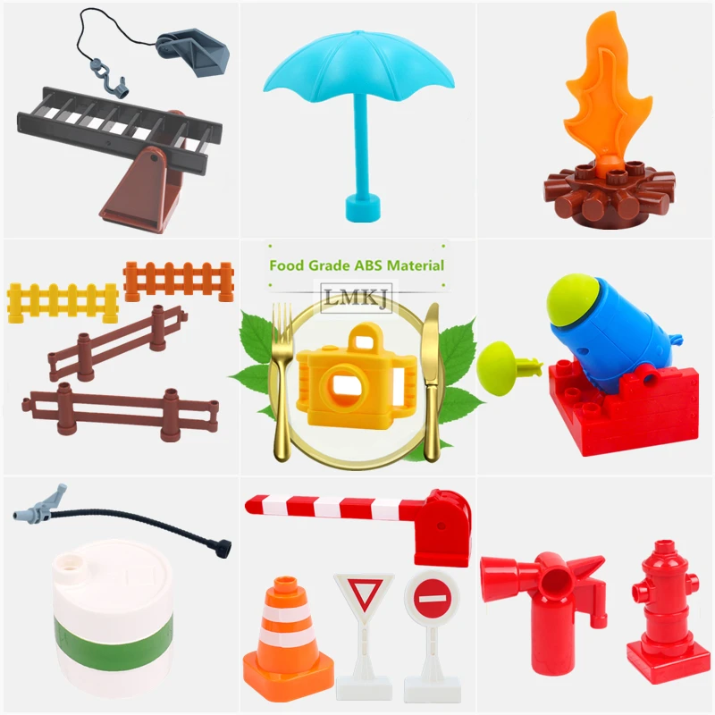 DIY طفل اللعب المرور علامات طفاية حريق سياج اللبنات الاكسسوارات سلم كاميرا أجزاء الطوب متوافق مع Duploe
