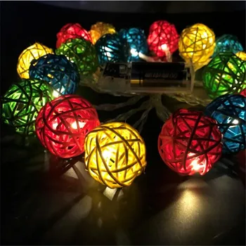 

1.5M 10LED Battery String Lights Mixed color Handmade Rattan Balls String Lights Fairy Party Wedding Patio Christmas Decor