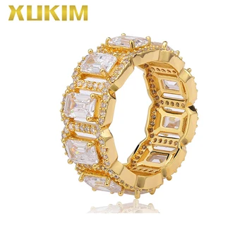 

RH404-G Xukim Jewelry 2019 New Design Hip Hop Iced Out Square Stone Gold Ring Whit Gold Ring