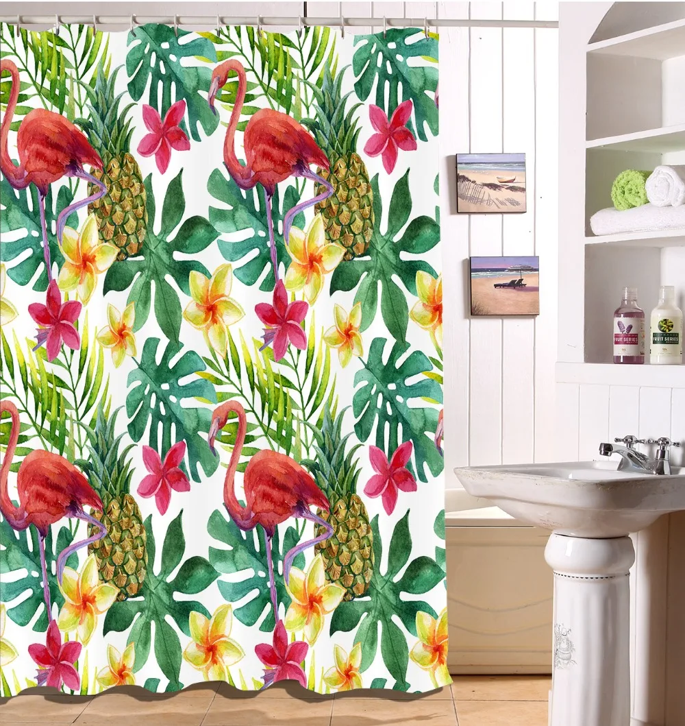 Red-Flamingo-Tropical-Flower-Plants-Pineapple-Shower-...