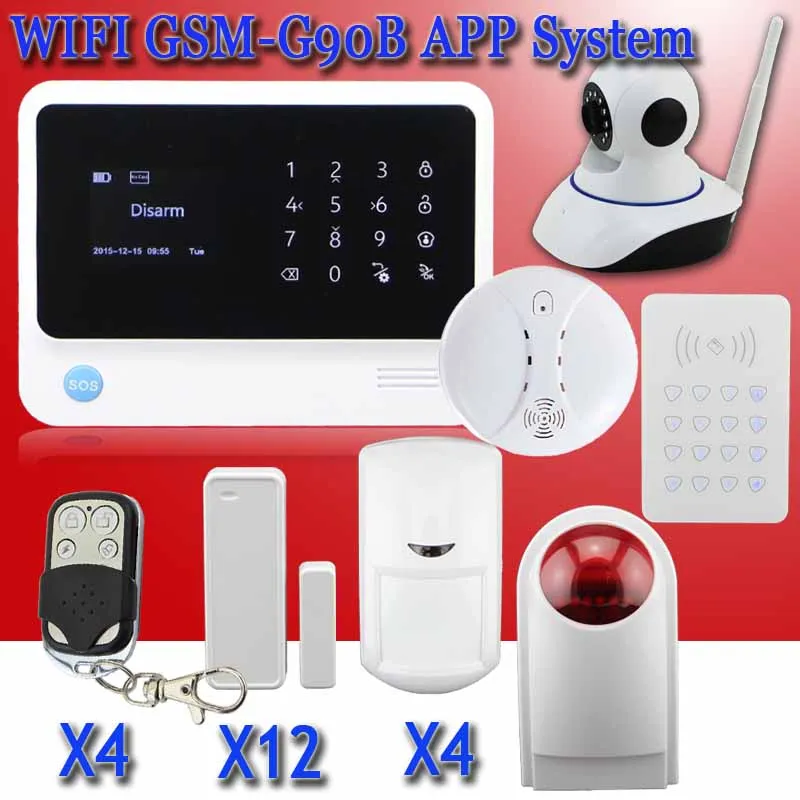 Free shipping 2016 G90B WIFI GSM alarm system with surveillance IP camera RFID keypad home security