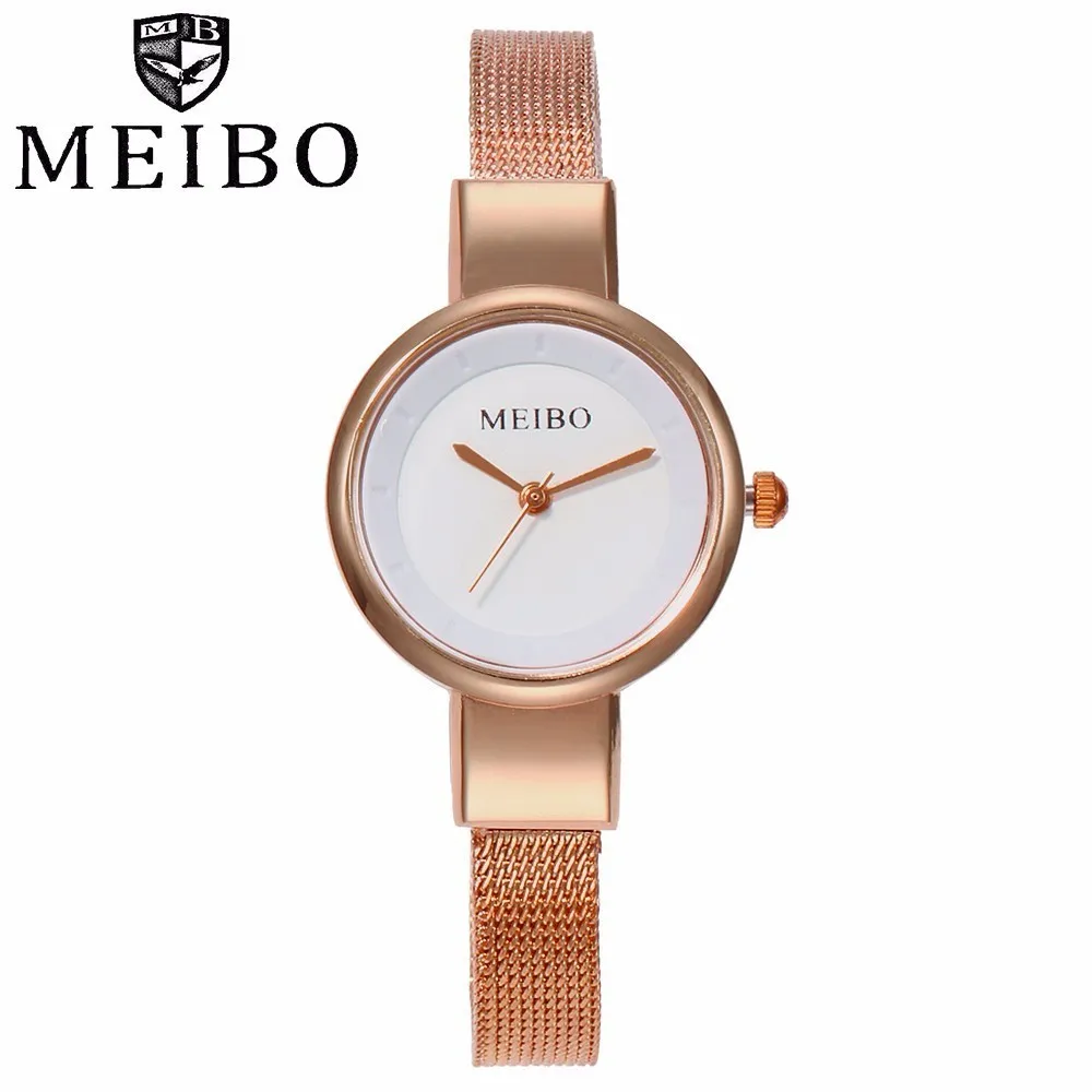 

Fashion Women Spuer Slim Silver Mesh Belt Quartz Watch Casual MEIBO Ladies Stainless Steel Watch Clock Relogio Feminino