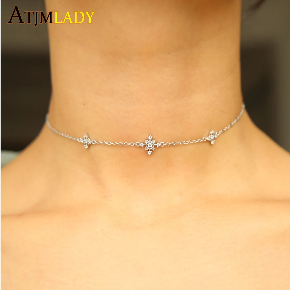 

2018 New gold color unique design dazzle Snowflake Charm Silver Color with Cubic Zirconia Women fashion sexy choker necklaces