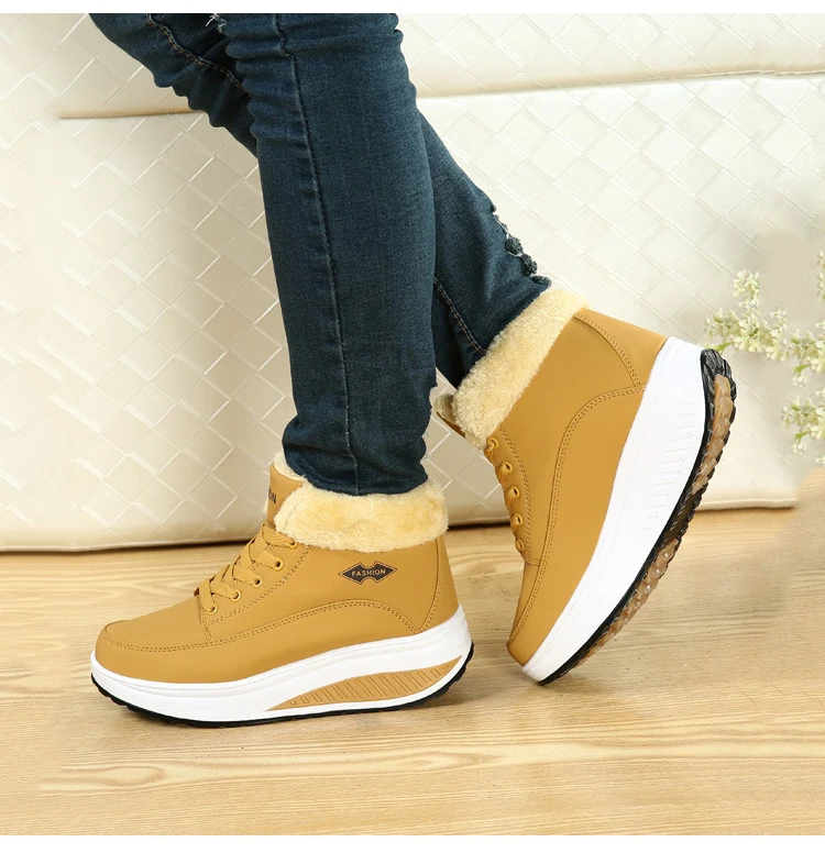 Women Boots Hot Ankle Boots Platform Snow Boot Female Winter Shoes Woman Warm Plush Swing Shoes Waterproof Short Booties