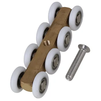 

21mm Spacing Solid Copper 8 Wheels Shower Bathroom Glass Sliding Door Hanging Wheel Roller Pulley With Screw