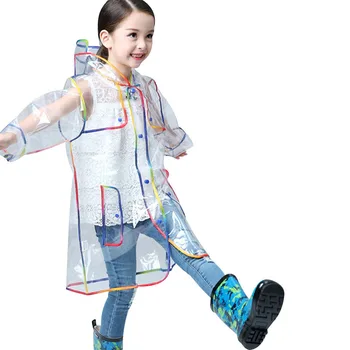 

VILEAD EVA Transparent Waterproof Raincoat Boys and Girls Windproof Rain Coat Rainbow Edging Poncho Children Outdoor Rainwear