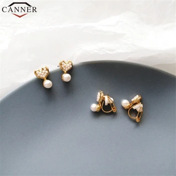 

CANNER Romantic Simple Heart Earrings Korean Lovely Imitation Pearl Earrings Fashion Jewelry Gold Stud Earrings for Women FF