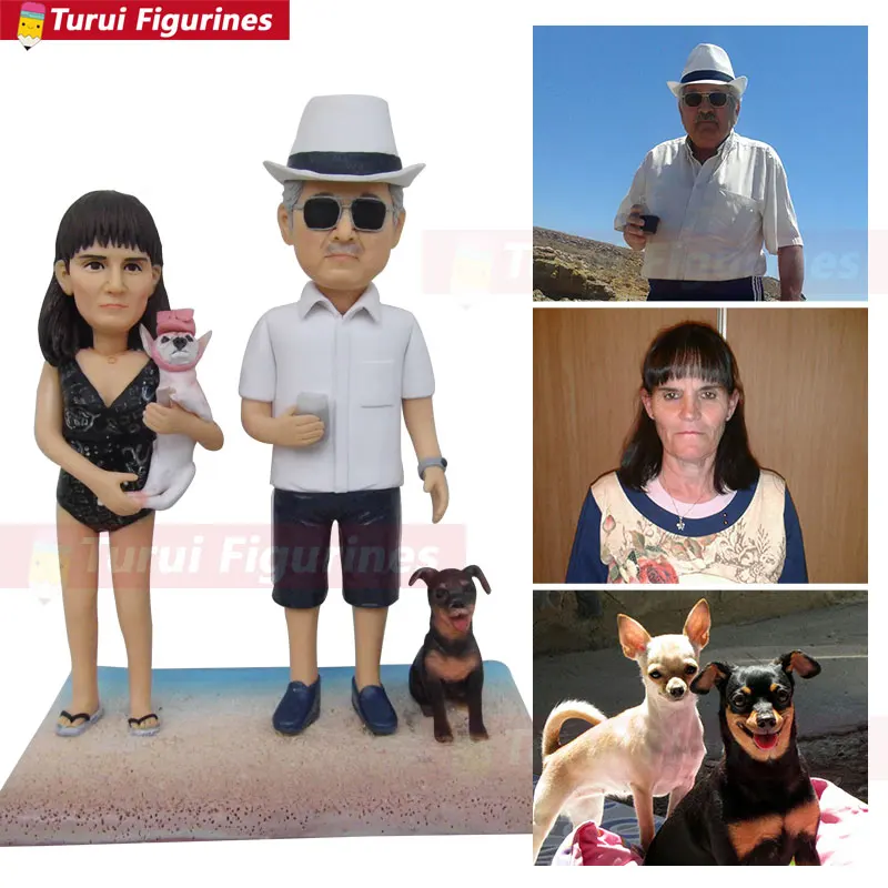 father hunter and his son figurines with prey Wild boar statuette mini statue sculpting service custom bobblehead dolls