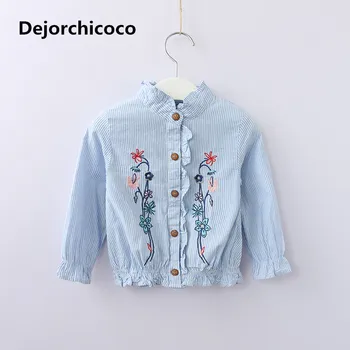 

2018 Fashion Korean Style Girls Cotton Blouse Casual Elastic Emboridary Flowers Tops Tee For Girls Children Long Shirts Shirts