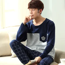 Пижамы Для мужчин весна и осень Для мужчин S Пижама хлопковые полосатые пижамы с длинными рукавами пижамы Повседневное Для мужчин пижамный комплект плюс размеры