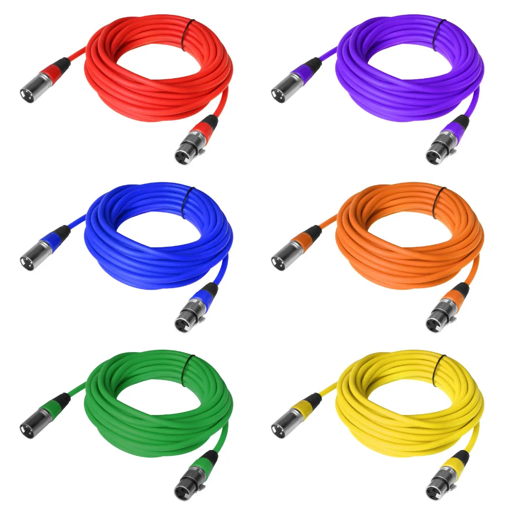 TSSS 6 Pack Stage Light DMX Cables 25ft 6 colors 3 Pin XLR Signal Wire