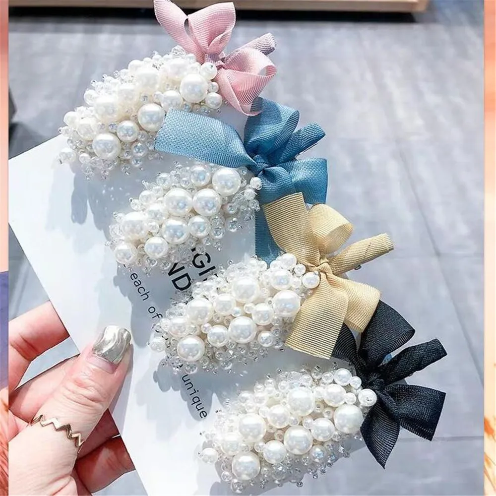 

1PC Fashion Pearl Hair Clip for Women Elegant Korean Design Snap Barrette Stick Bow Hairpin Hair Styling Accessories