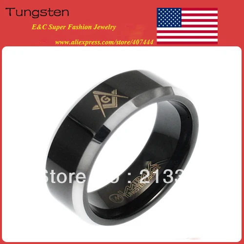 

Free Shipping!Wholesales Price! USA Hot Selling Women&Men's Classic Black Tungsten Carbide Wedding Ring With Masonic Master Logo