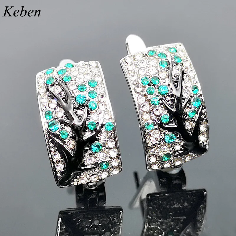 

Fashion Creative Plum Branch Crystal Earrings for Women Pink Green Korean Geometric Stud Earrings Flower Accessories Jewelry