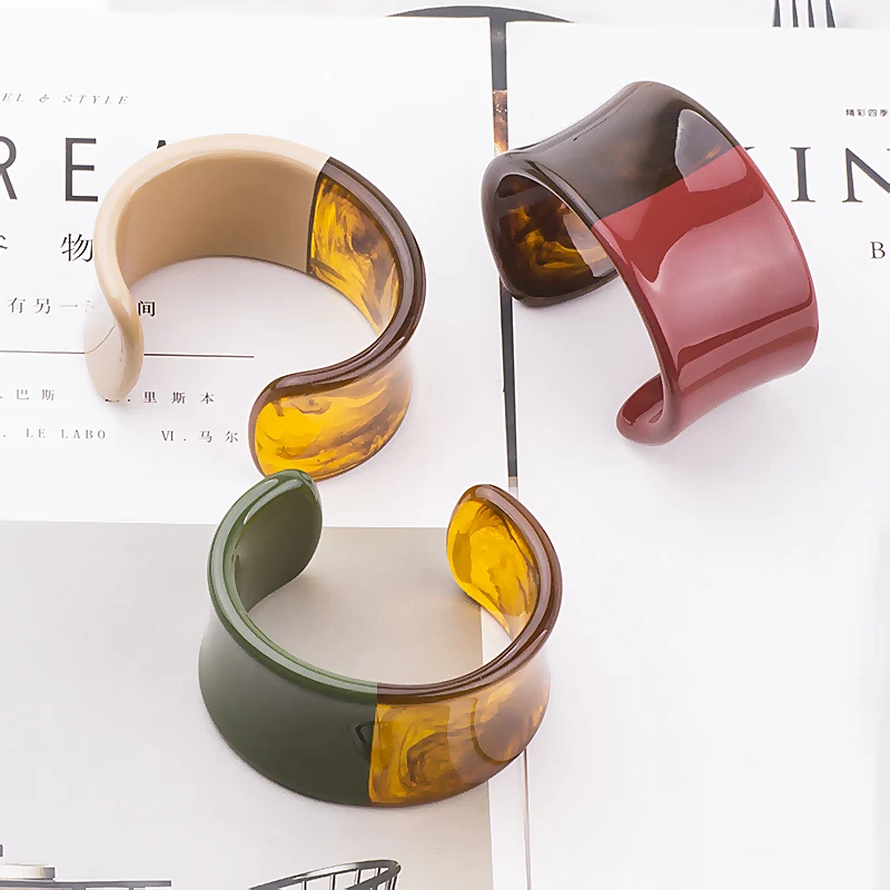 Classic Resin Cuff Fashion Open Bracelets Bangles for Women Mix Colors Acrylic Wide Big Bracelets Female Simple Charm Jewelry (1)