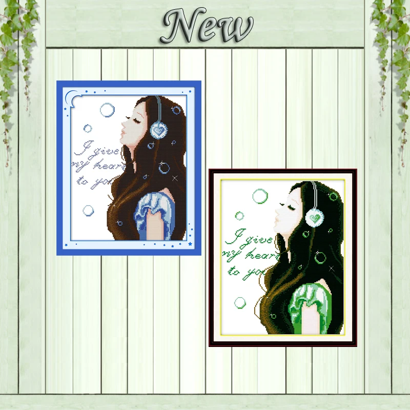 Inner voices beauty girl love decor painting counted printed on canvas DMC 11CT 14CT Cross Stitch kits embroidery needlework Set | Дом и сад