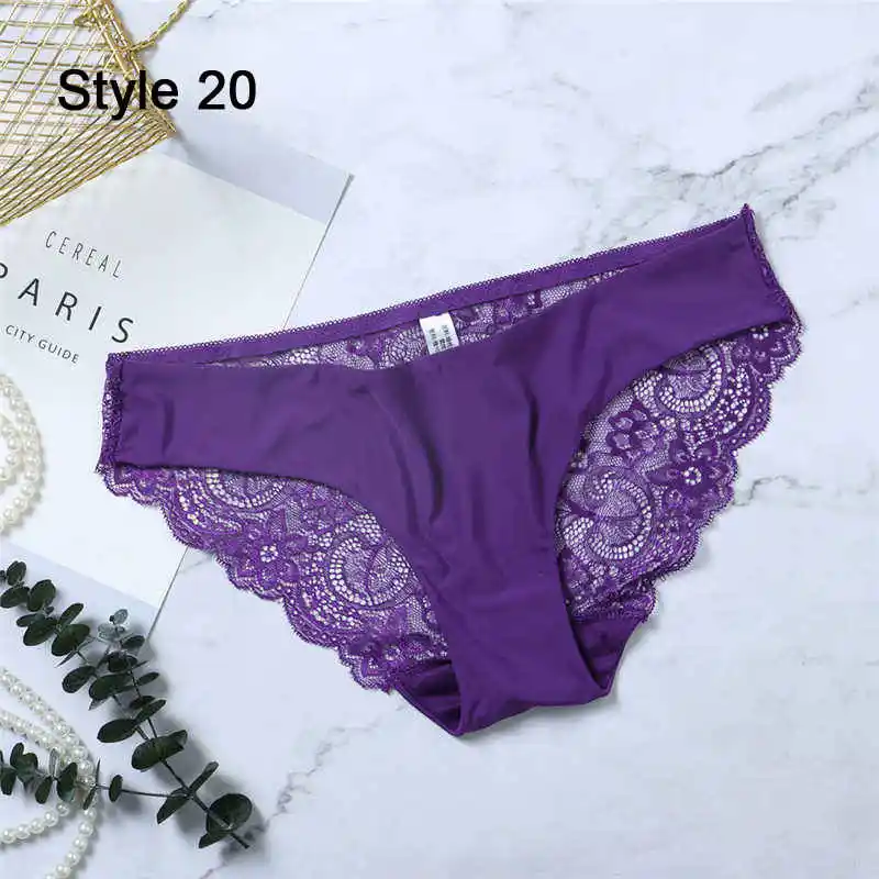 Sexy Seamless Lace Brief For Women Sexy Lace Ice Silk Underwear 21 Color Fashion Soft Lingerie Female Panties