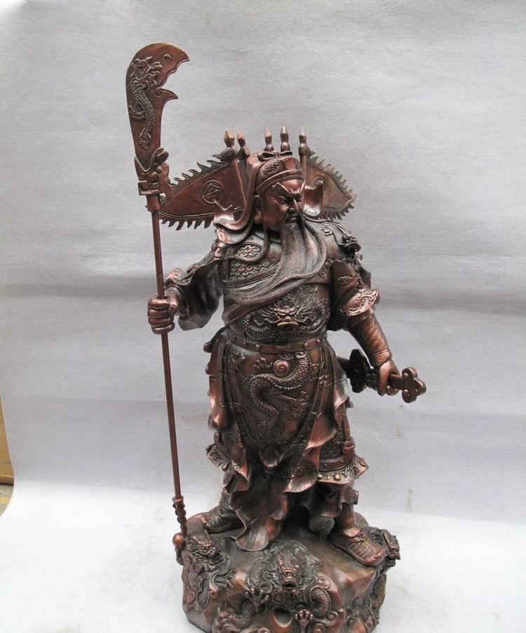 

27"Chinese Pure Bronze Copper Dragon Guan Gong Guan Yu warrior Mammon Statue a5.19