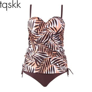 

TQSKK 2019 New Plus Size Patchwork Women Swimwear Female Push Up Swimsuit Sexy Tankini Set Retro Summer Beach Wear Bathing Suit