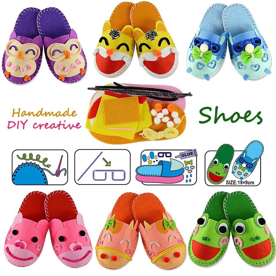 

Diy Kids Craft Toy Handmade Cartoon Slippers Sewing Kit Kindergarten Montessori Educational Toys For Children Felt Shoes Owl
