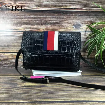 

Women Genuine Leather Small CF flap Top Layer Cowhide Stripe Handbag Brand Design