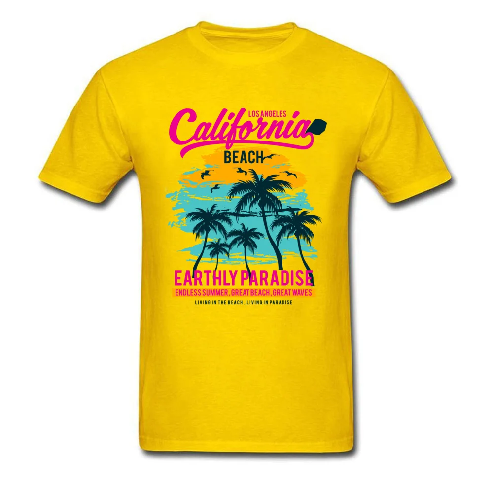 California Beach Paradise Tops T Shirt Designer Crew Neck Custom Short Sleeve 100% Cotton Mens T Shirt Design Sweatshirts California Beach Paradise yellow