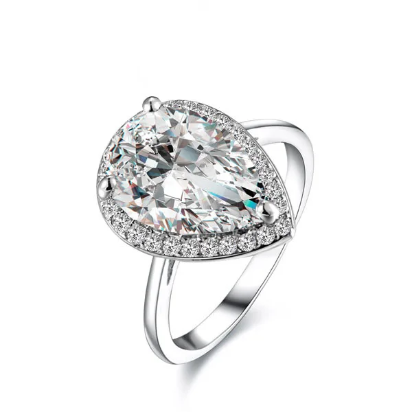 

SLBRIDAL Silver Plated Pear Shaped Cubic Zircon Engagement Rings CZ Rings Zircon Rings Women Jewelry