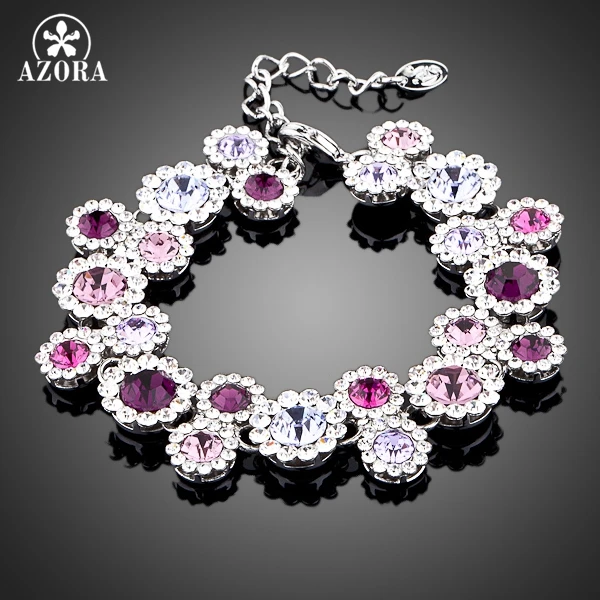 

AZORA Gorgeous White Gold Color 23pcs Multicolour Round Stellux Austrian Crystal End to End Bracelet TS0011