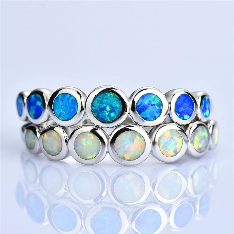 Минималистичные ювелирные изделия, женские кольца с белым синим огненным опалом для женщин, 925 пробы, серебряное круглое обручальное кольцо, подарок для девочек
