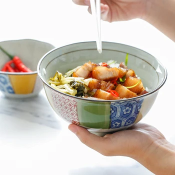 

Blue Lotus Japan Tradition Pattern Glaze Down Color Noodles Bowl Rice Bowl Soup Bowl Sand PULL Bowl Classical Household