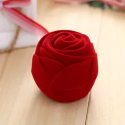 Романтическая роза кольцо коробка Флокированный вельвет Свадебные обручальные ювелирные изделия коробки упаковка для ювелирных