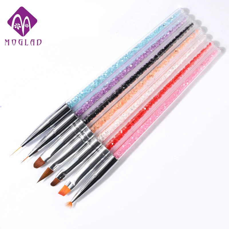 

Moglad 7pcs Rhinestone Nail Art Brush Pen Screen Touchable Quartz Metal Acrylic Handle Painting Salon DIY Liner Manicure Tools