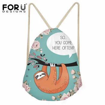 

FORUDESIGNS Sloth Talk Print Waterproof Drawstring Bag Portable Beach Backpack Travel Pouch Double Straps Durable Ball Pockets