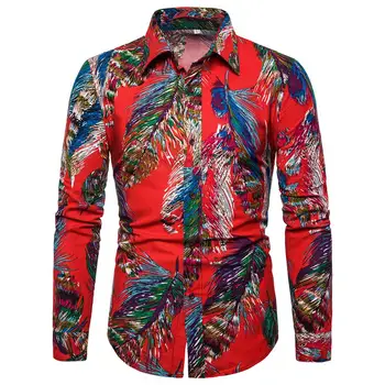 

2019 Printed Men Long Sleeve Casual Men's Shirts Summer Autumn Spring Male Dress Shirts Cool Man New Fashion Plus Size Top