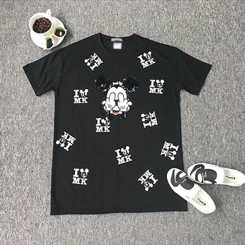 Стильная футболка с короткими рукавами, украшенная бусинами и рисунком из мультфильма, футболка размера плюс 5XL, черная футболка и блузка для беременных, топы, Одежда для беременных