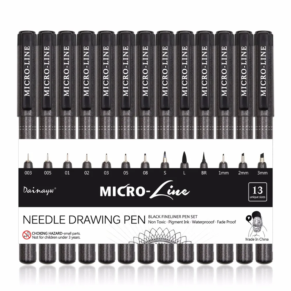 Online Premium 13 stücke Mikron Neelde Zeichnung Linie Stift Hand Schriftzug Stifte Wasserdichte Pigment Skizze Marker Stift Für Design Kunst Liefert