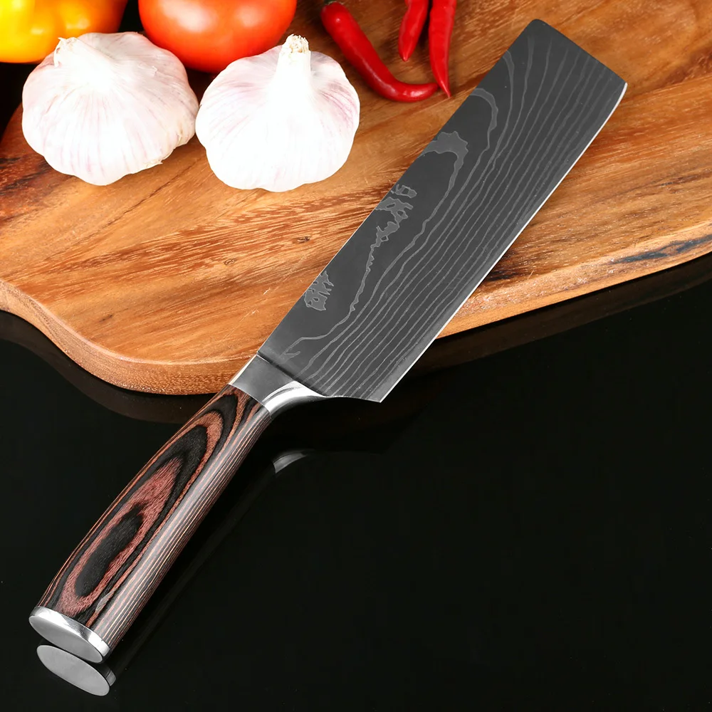 New Style 7''Japan Chef Knife Stainless Steel Imitate Damascus Pattern Kitchen Utility Vegetable | Дом и сад