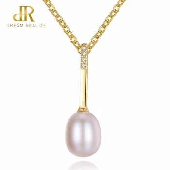 

DR Charm 7-8mm White/ Pink/ Purple Natural Pearl 925 Sterling Silver Pendant Necklace Wedding Jewelry For Women Lady Gifts