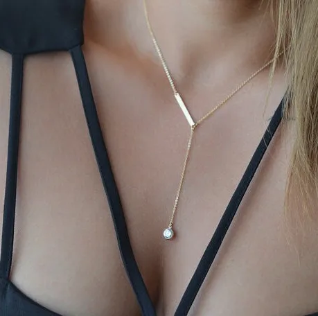 

2016 New Fashion Jewelry Gold Unique Charming Bar Circle Rhinestone Crystal Lariat Necklaces Choker Pendants Necklaces For Women