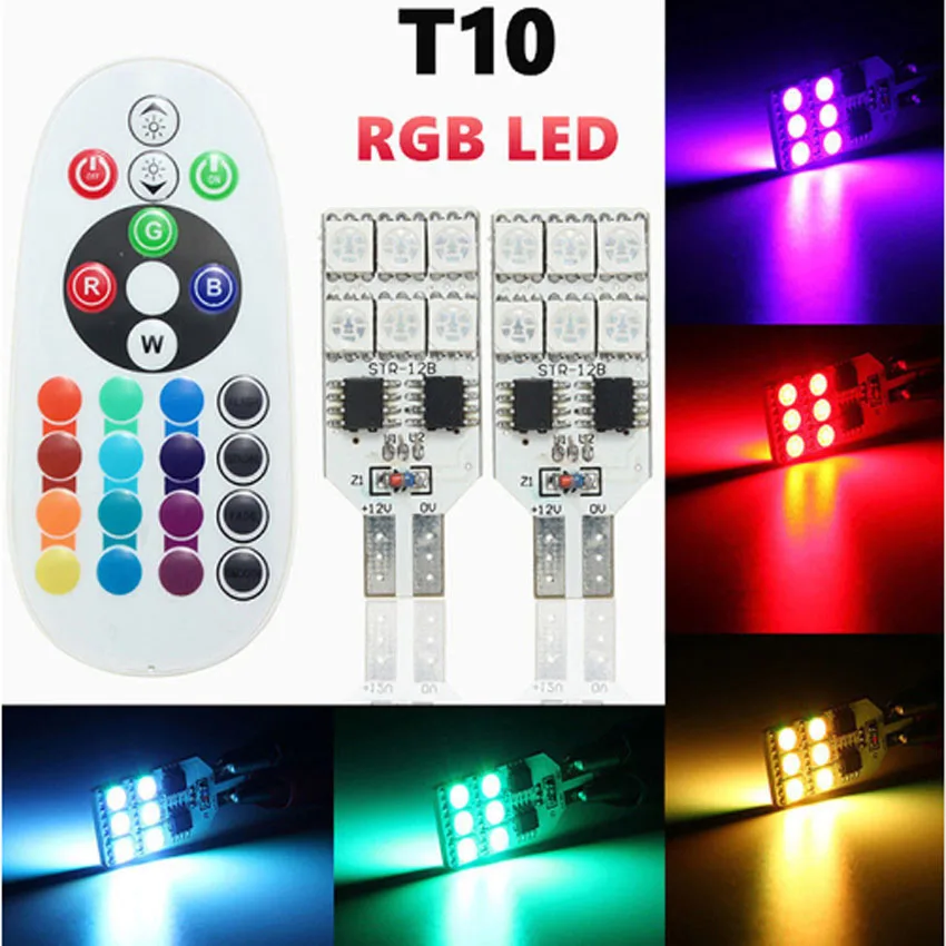 5050 RGB SMD T10 194 168W5W Автомобильная клиновидная лампа для чтения 6LED 12LED 16 видов цветов