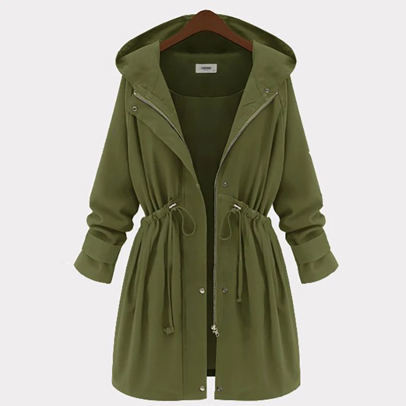 

PlusMiss Plus size 4XL autumn and winter long section Hooded Trench Coat women's shirt windbreaker coat