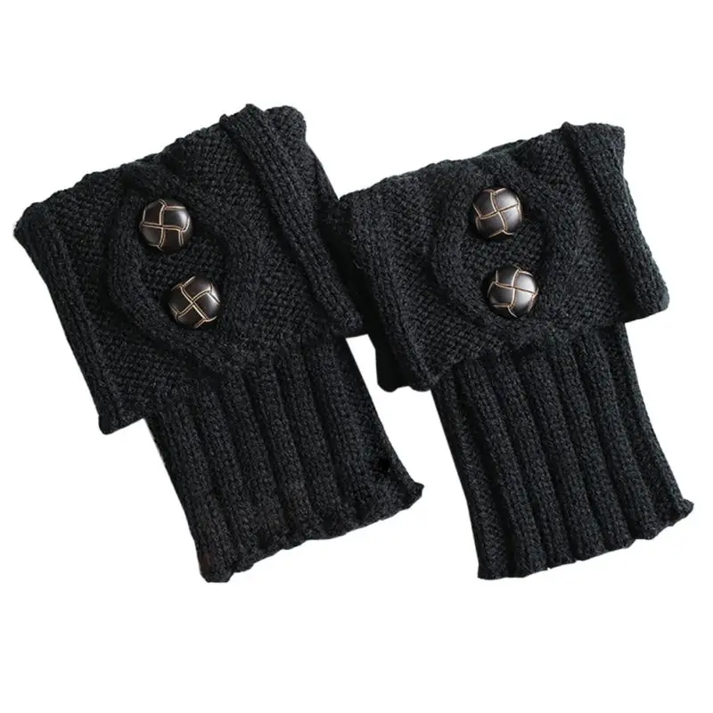 Женские модные зимние гетры короткие Вязаные Вязание пуговица длинные носки сапоги манжеты носки - Цвет: black