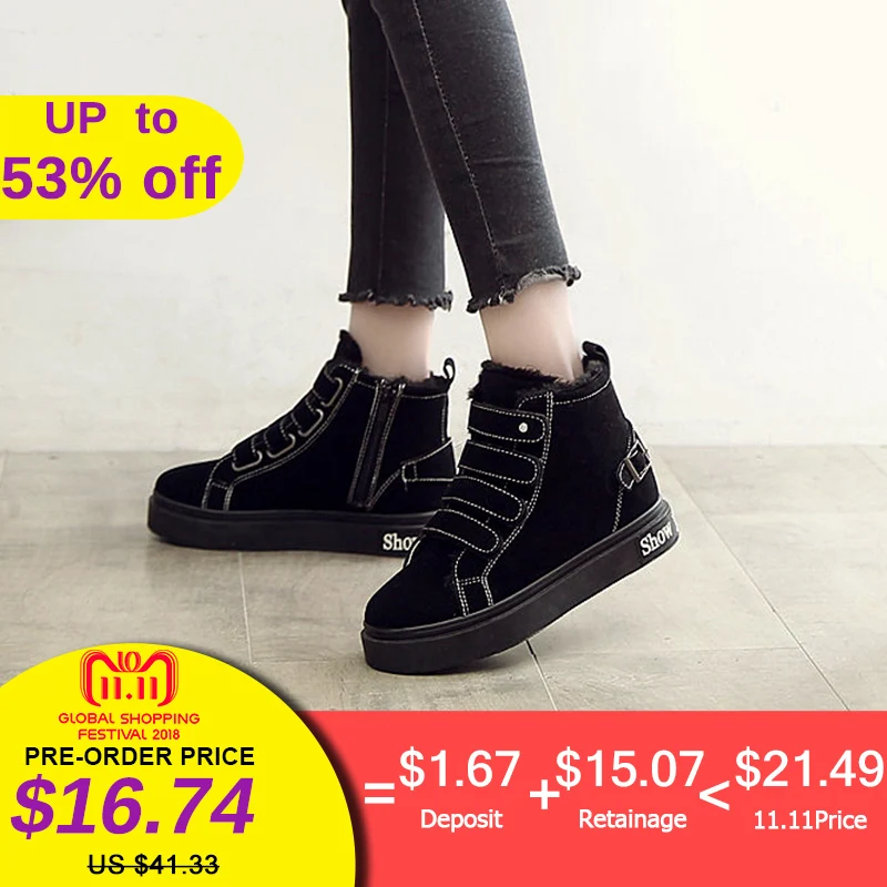 

PINSV 2018 Winter Women Boots Water-Proof Women Snow Boots Hook&Loop Womens Winter Shoes zapatos de mujer Size 35-40