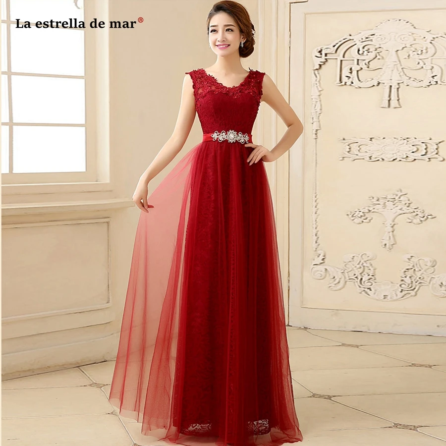 

Vestido madrinha 2019 new sexy V neck lace a Line peach red burgundy bridesmaid dresses long beautiful sukienki weselne