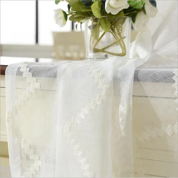 

High Quality Linen Embroidered Curtain Bedroom Window Tulle Gauze Grey Voile Curtain for Living Room Curtain Geometric Cortinas