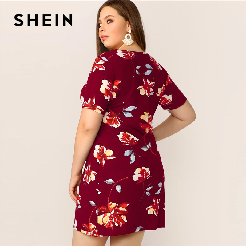 SHEIN زائد حجم الخصر مربوط اللون كتلة اللباس المرأة الصيف تونك قصير كم حريصة طول عارضة زائد التحول فساتين مع حزام