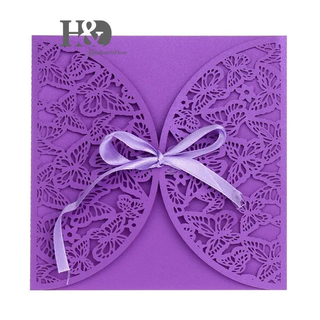 600pcs lot purple laser cut butterfly wedding invitation cards party party business cards
