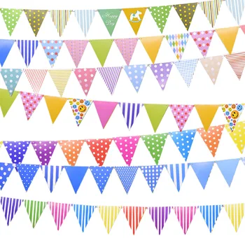 

2.5M Nursery Party Banner Polka Dot Strip Pattern Flags Paper Pennant for Kids Birthday Party Bedroom Wall Hanging Decoration