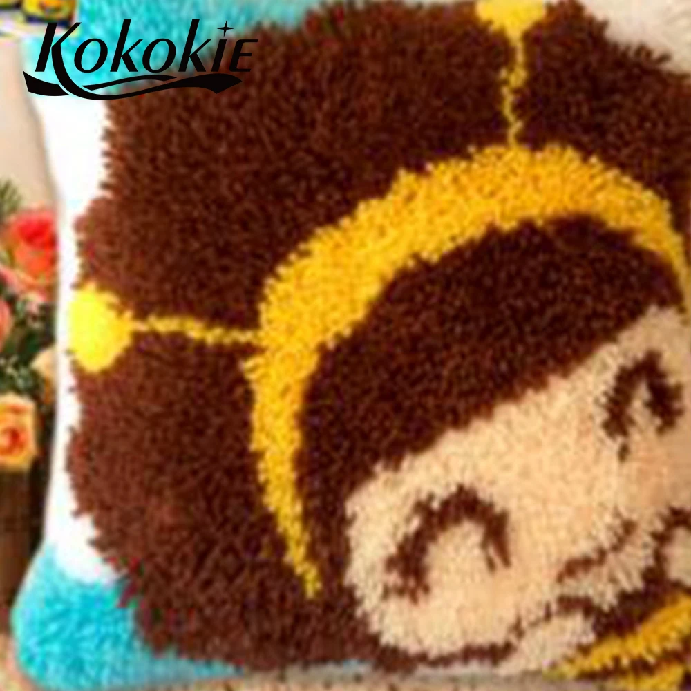 3D Latch Hook Pillow Kits Unfinished Handmade cushion blanket beauty Cross-stitch Embroidery Pillowcase Crocheting Rug | Дом и сад