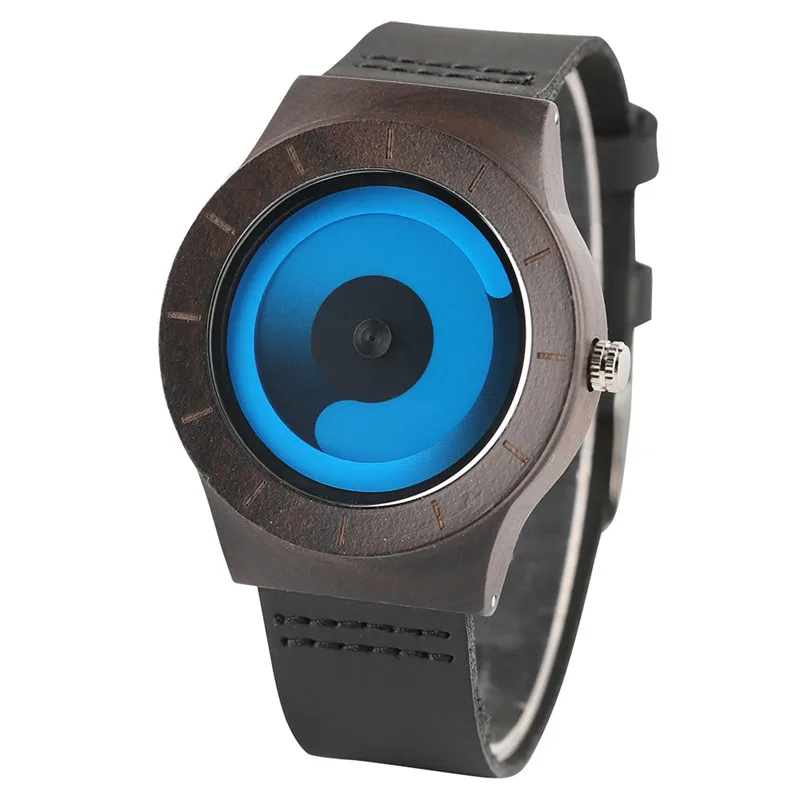 Casual Men Women Wooden Watch Novel Vortex Non-pointer Sport Bamboo Wristwatch Geek Concept Young People Wood Clock Cool Gifts (2)